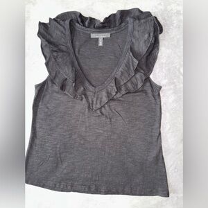 White House Black Market Charcoal Ruffled Blouse